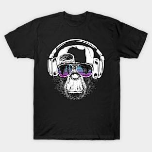 Monkey with headphones and cool sunglasses T-Shirt